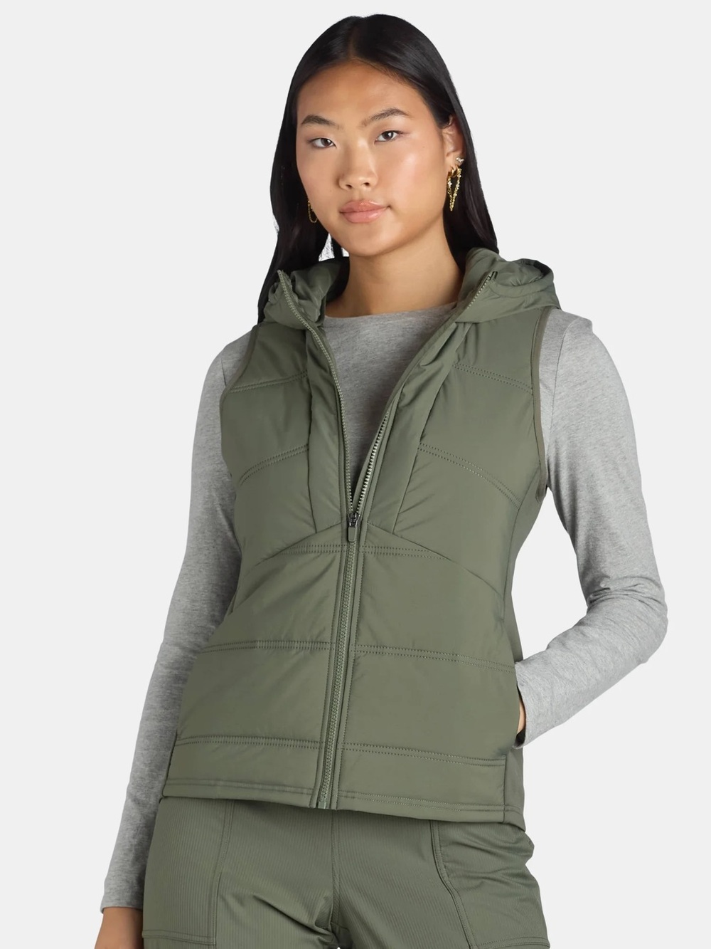 Olive Green Quilted Hooded Vest. Never worn!